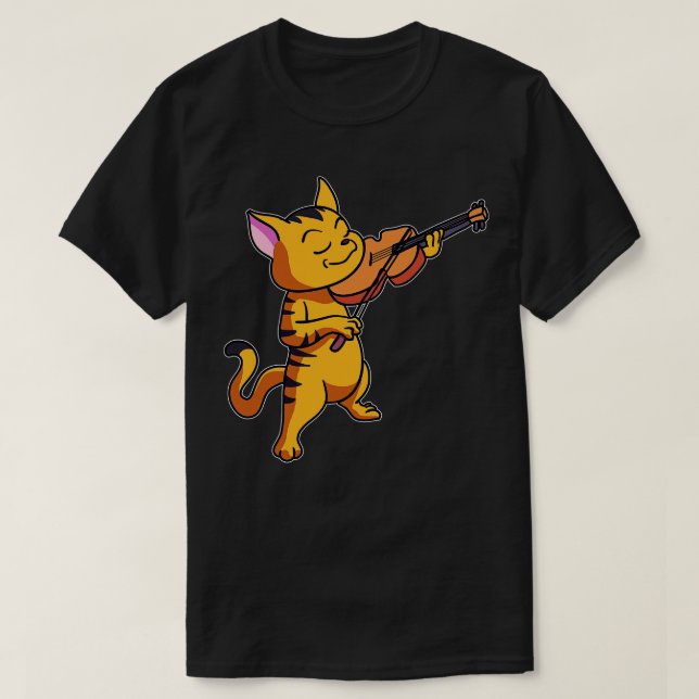 Cat Spela String Violin Funny Violinist Kattunge M T Shirt (Design framsida)