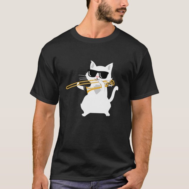 Cat Spela Trombone T Shirt (Framsida)