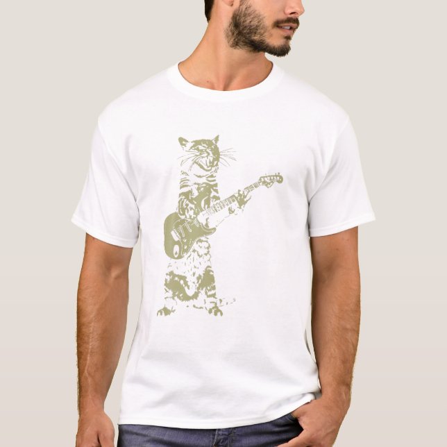 Cat Spela upp akustisk Guitar Coola Musician Guita T Shirt (Framsida)
