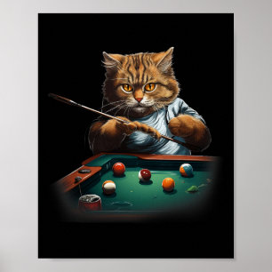 Cat Spela upp Bassäng Billiards Coola Funny Cats M Poster