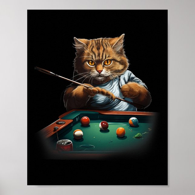 Cat Spela upp Bassäng Billiards Coola Funny Cats M Poster (Framsidan)