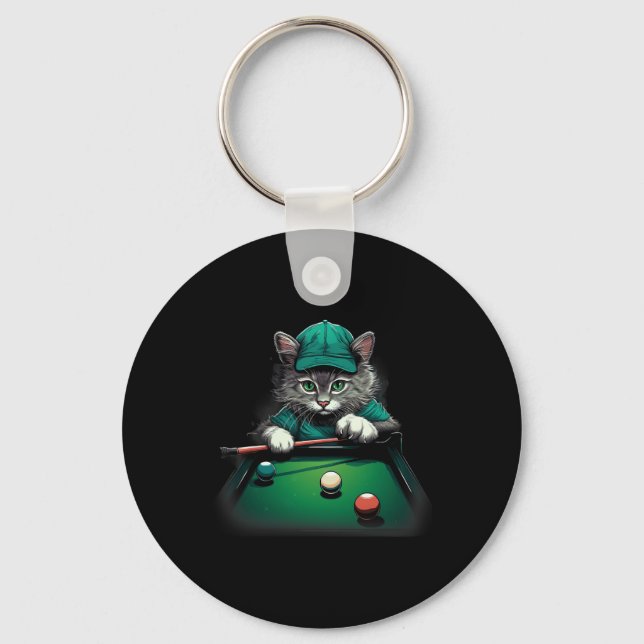 Cat Spela upp Bassäng Billiards Coola Funny Cats Nyckelring (Framsida)