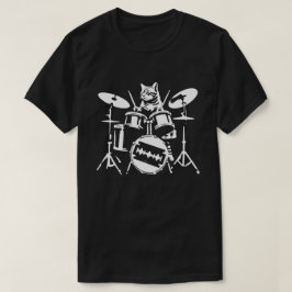 Cat Spela upp Drums 90-tal Grunge Punk Sten & Roll T Shirt