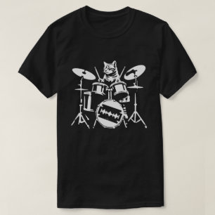 Cat Spela upp Drums 90-tal Grunge Punk Sten & Roll T Shirt
