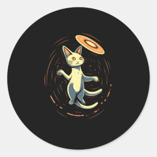 Cat Spela upp Frisbee Disk Golf Player Discgolfer Runt Klistermärke