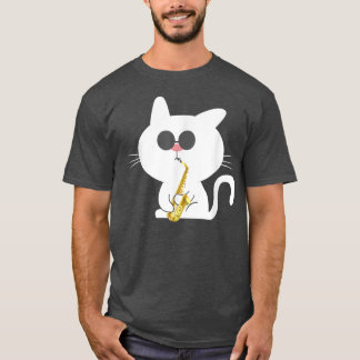 Cat Spela upp saxophone Music Älskare T Shirt