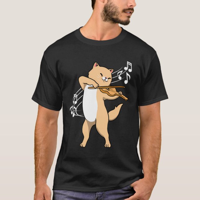 Cat Spela Violin Violinist Gift T Shirt (Framsida)