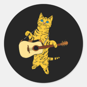 Cat Spelande Acoustic Guitar Coola Musician Runt Klistermärke