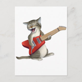 Cat Spelande Guitar Vykort