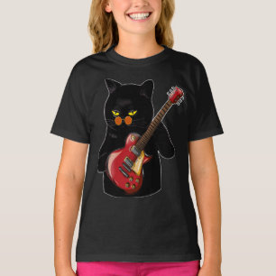 Cat spelar akustisk guitar Girl T Shirt