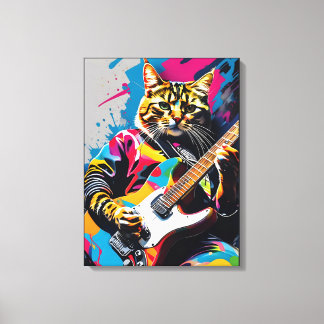 Cat spelar gitarr, sten graffiti canvastryck