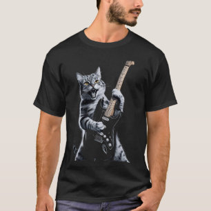 Cat Spelar Guitar Rockstjärna Rock and roll Fest, T Shirt