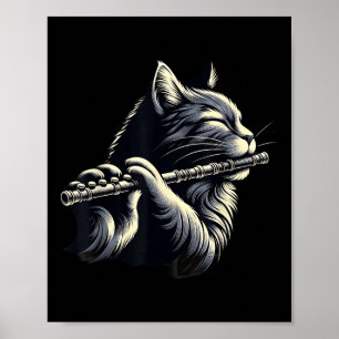 Cat Spelar ut Flute Musician Cats Älskare Poster