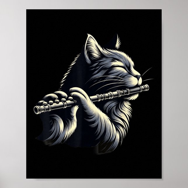 Cat Spelar ut Flute Musician Cats Älskare Poster (Framsidan)