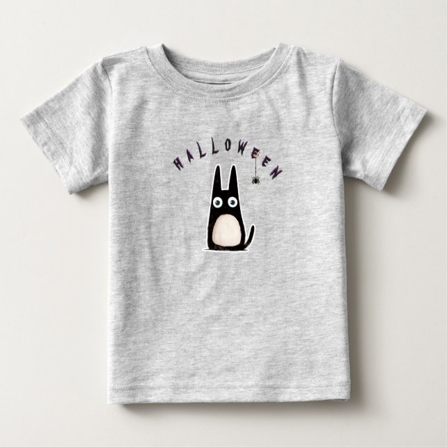 cat + spider + Halloween, personalized T Shirt (Framsida)