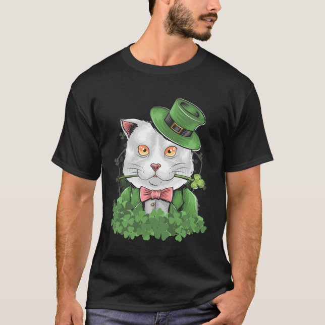 Cat St Patrick s Day Shamrock irish Leprechaun Kit T Shirt (Framsida)