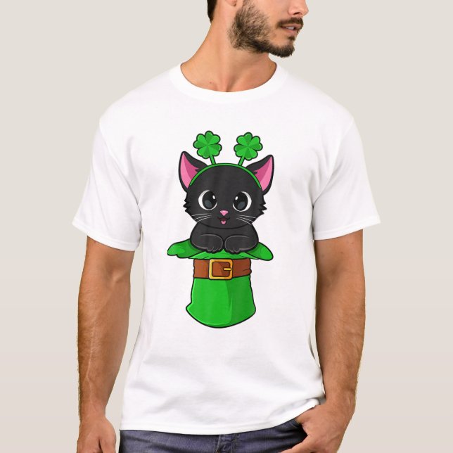 Cat St patricks day Leprechaun Shamrock Kitten Gir T Shirt (Framsida)