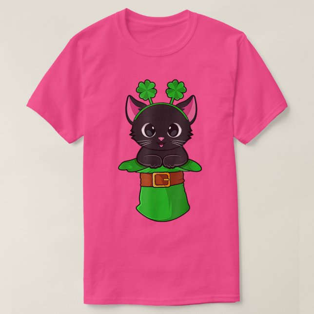 Cat St patricks day Leprechaun Shamrock Kitten Gir T Shirt (Design framsida)