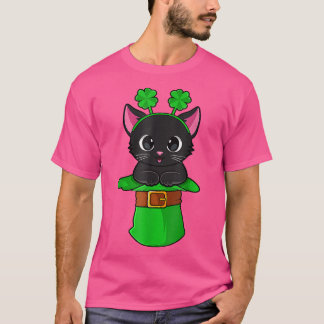 Cat St patricks day Leprechaun Shamrock Kitten Gir T Shirt