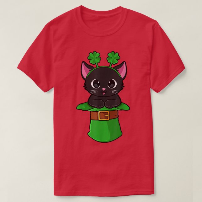 Cat St Patricks Day Leprechaun Shamrock Kitten Gir T Shirt (Design framsida)