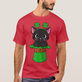 Cat St Patricks Day Leprechaun Shamrock Kitten Gir T Shirt