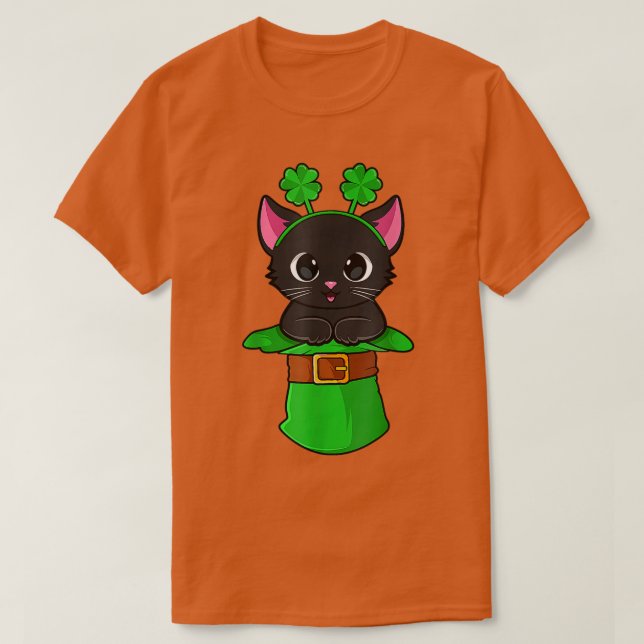 Cat St patricks day Leprechaun Shamrock Kitten Gir T Shirt (Design framsida)