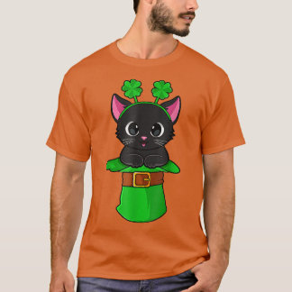 Cat St patricks day Leprechaun Shamrock Kitten Gir T Shirt