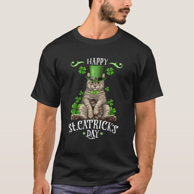 Cat St Pat's Paddy Patrick Day's Lycklig St Cat Tr T Shirt (Framsida)
