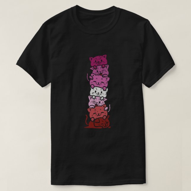 Cat Stack Lesbisk Pride Butch Gay Flagga HBT Anima T Shirt (Design framsida)