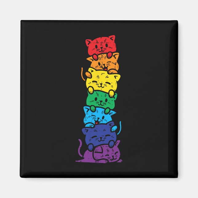 Cat Stack Rainbow Gay pride Cute Lgbt Animal Pet L Magnet (Framsidan)