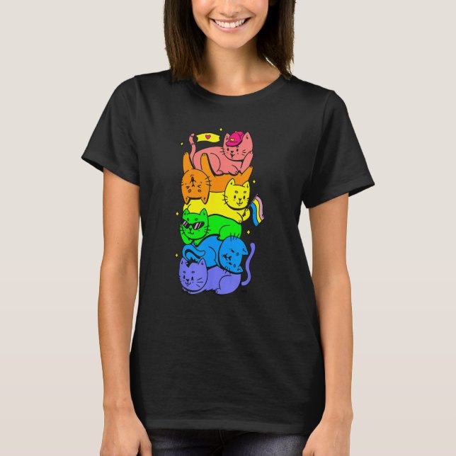 Cat Stack Rainbow Gay Pride Cute LGBT Animal Pet T Shirt (Framsida)