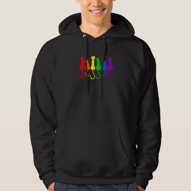 Cat Stack Rainbow Gay Pride  LGB Animal Pet Hoodie (Framsida)