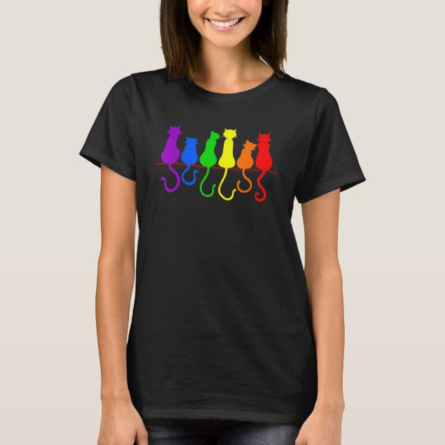 Cat Stack Rainbow Gay pride Lgbt Animal Pet 1 T Shirt (Framsida)