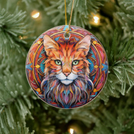 Cat Stained Glass Ceramic Tree Decoration Julgransprydnad Keramik