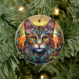 Cat Stained Glass Ceramic Tree Decoration Julgransprydnad Keramik