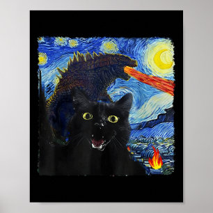 Cat Starry Natt Van Gogh Cat för Cat Lover Poster
