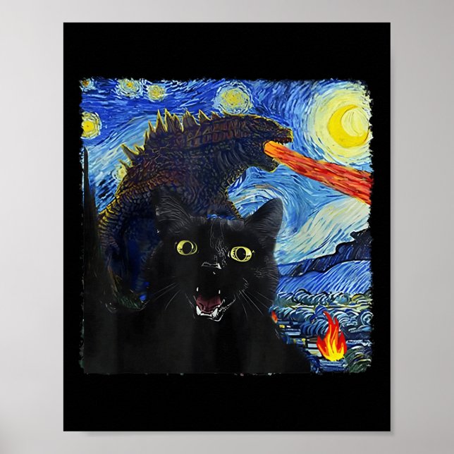 Cat Starry Natt Van Gogh Cat för Cat Lover Poster (Framsidan)