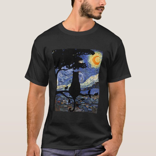 Cat Starry Night Cat Van Gogh Cat Cat Cat Cat T Shirt (Framsida)