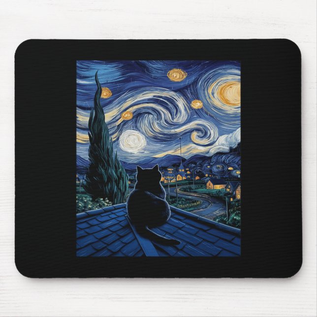 Cat Starry Night Van Gogh Cat Art Älskare Funny Ca Musmatta (Framsidan)