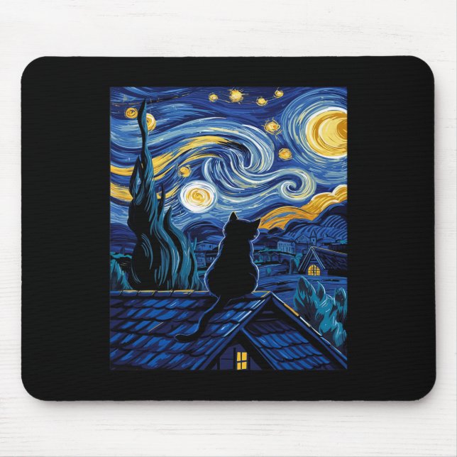 Cat Starry Night Van Gogh Cat Art Älskare Funny Ca Musmatta (Framsidan)