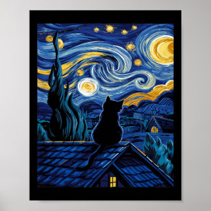 Cat Starry Night Van Gogh Cat Art Älskare Funny Ca Poster