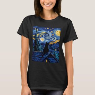 Cat Starry Night Van Gogh Cat Art Älskare Funny Ca T Shirt