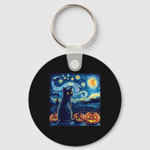 Cat Starry Night Van Gogh Cat för Cat Lover Cat Da Nyckelring