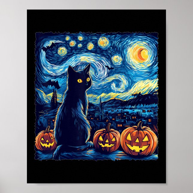 Cat Starry Night Van Gogh Cat för Cat Lover Cat Da Poster (Framsidan)