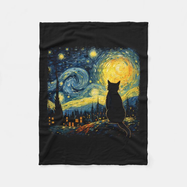 Cat Starry Night Van Gogh Cat för Cat Lover Cat Mo Fleecefilt (Framsidan)