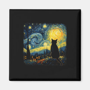 Cat Starry Night Van Gogh Cat för Cat Lover Cat Mo Magnet