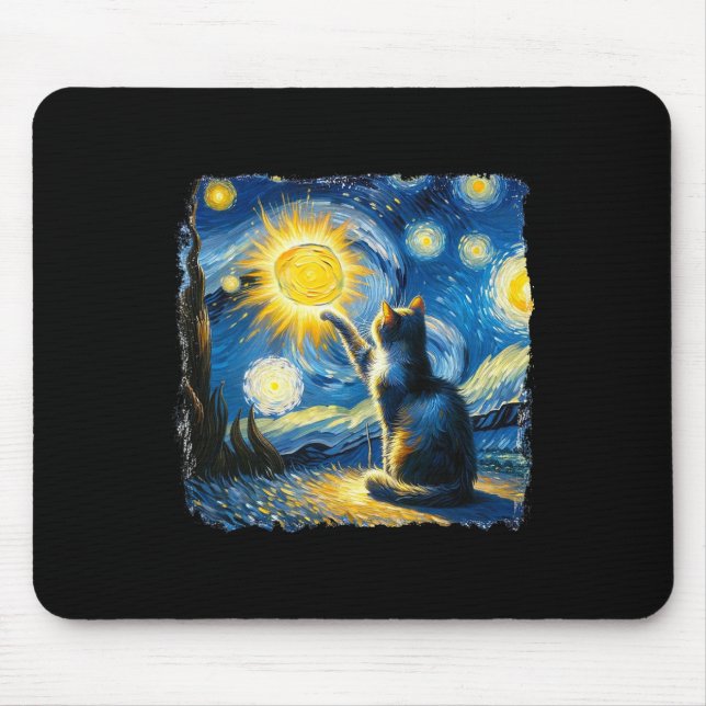 Cat Starry Night Van Gogh Cat för Cat Lover Cat Mo Musmatta (Framsidan)