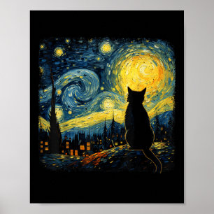 Cat Starry Night Van Gogh Cat för Cat Lover Cat Mo Poster