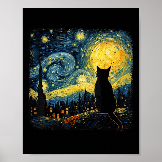Cat Starry Night Van Gogh Cat för Cat Lover Cat Mo Poster (Framsidan)