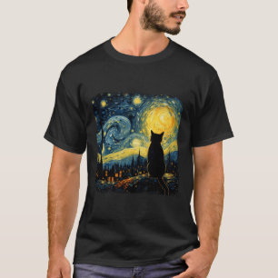 Cat Starry Night Van Gogh Cat för Cat Lover Cat Mo T Shirt